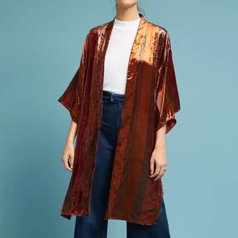 Anthropologie Velvet Striped Kimono